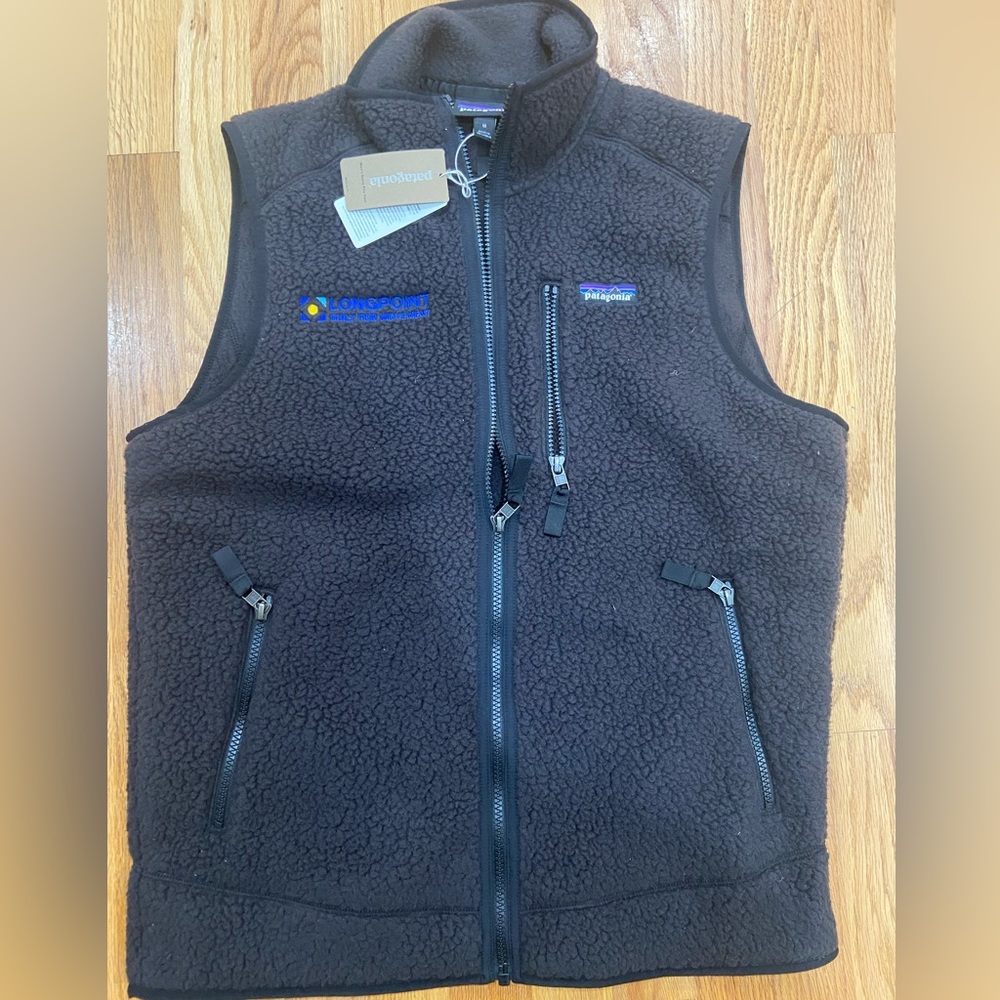 Patagonia Retro Pile Fleece Full Zip Black Vest Mens Sz Med Company Custom Logo